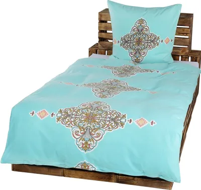 Produktbild von 2-teilig Winter Bettwäsche-Set Bett Garnitur Bettbezug Übergröße 155x220 Kissenbezug 80x80 Schlafzimmer Warm Kuschelig Mikrofaser Fleece NEU Modern Mandala Ornamente Türkis