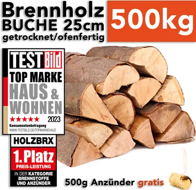 Produktbild von Brennholz Kaminholz Feuerholz Buche 500kg auf Palette / 25cm ofenfertig gesägt gespalten getrocknet (firewood beech / bois de chauffage hêtre) HOLZBRX