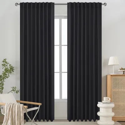 Produktbild von 2 Stück, Verdunkelungsvorhänge Gardinen Thermisch Isoliert Gardinen Für Schlafzimmer Wohnzimmer, 132x244cm, Schwarz