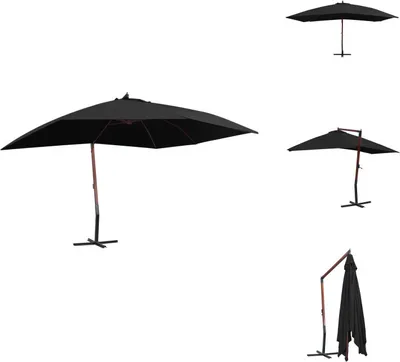 Immagine prodotto di vidaXL Ombrellone a semaforo con palo in legno 400×300 cm nero - Ombrelloni e tende da sole