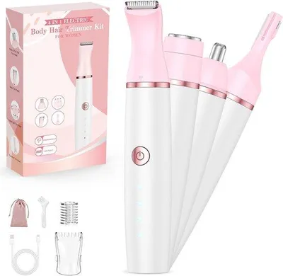 Produktbild von Elektrisches 4-in-1 Schönheitsgerät für Frauen, pflanzloses Körperrasiermesser, USB-Portable für Gesicht, Bikini, Beine, Achseln, Augenbrauen, Nase.