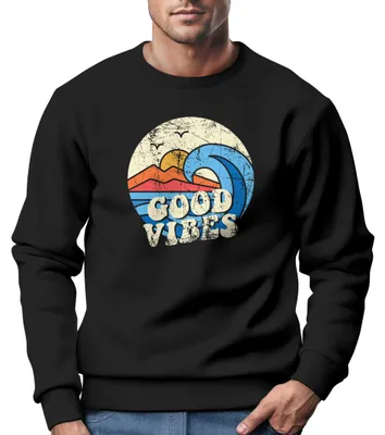 Produktbild von Sweatshirt Herren Print Vintage Grafik Welle Sonne Surfen Rundhals-Pullover Fashion Streetwear Neverless® schwarz M