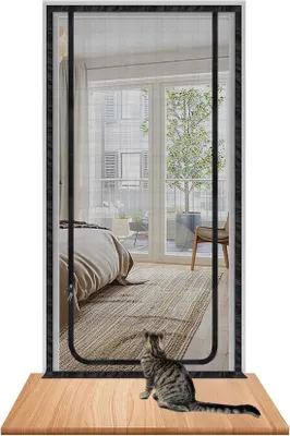Obrázek produktu pro Dveře pro domácí kočky 90 x 210 cm – odolné proti poškrábání, roztržení a zvířatům; vhodné do obývacího pokoje, kuchyně, na balkon a terasu – černé