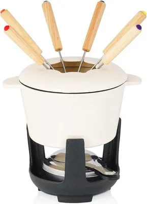 Produktbild von Famanu Fondueset Gusseisen für 6 Personen - 1 Liter - Käsefondue, Fleischfondue, Schokoladenfondue