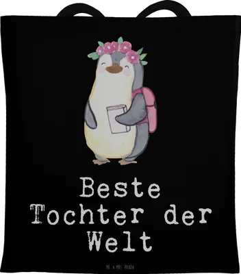 Produktbild von Mr. & Mrs. Panda Tote Bag Pinguin Beste Tochter der Welt - Schwarz - Geschenk, Geburt, Shopping Tasche, Stoffbeutel, Töchter, Kinder, Geschenkidee, Laptoptasche, Familie