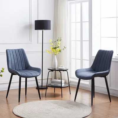 Image de CLIPOP Chaise de salle à manger en similicuir, set de 2, chaise rembourrée avec pieds métalliques noirs pour cuisine, salle à manger, bleu