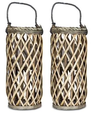 Produktbild von 2er Set Laterne Windlicht H40cm Holz Weiden Kerzenhalter Garten Deko