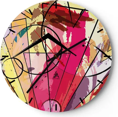 Produktbild von Wanduhr - Rund - Glasuhr - Abstraktion modern - 40x40cm - Schleichendes Uhrwerk - Lautlos - zum Aufhängen bereit - Dekoration Modern - Wanddekoration aus Glas - C3AR40x40-3603