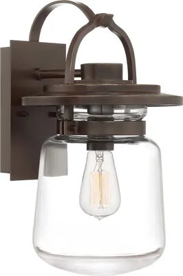 Produktbild von Außenwandlampe Aluminium Glas 39,3 cm hoch IP44 in Bronze dunkel E27 Vintage Design Wandlampe außen