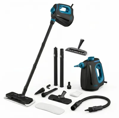 Obrázek produktu pro Párač CleanKoala CK-S 2v1, 1350 W, pro podlahy, koupelnu, kuchyň, spáry, okna a textil, 3,5 bar, ohřev 15 s, nádrž 550 ml, 30 min, 12 příslušenství, černá