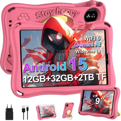 Produktbild von 2026 Tablet-PC für Kinder 9 Zoll Android 15 mit 12 GB RAM + TF 1 TB 5G WiFi Octa-Core Widevine L1 Kindersicherung 5000 mAh 1340 800 BT 5 für Kinder