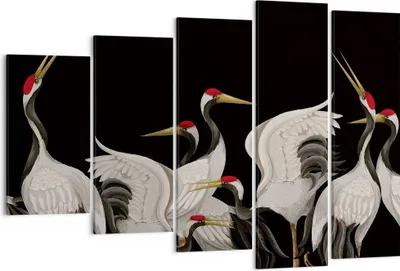Produktbild von Bild auf Leinwand - Leinwandbild - 5 Teile - Kraniche Vögel Grafiken - 150x100cm - Wand Bild - Wanddeko - Wandbilder - Leinwanddruck - Bilder - Wanddekoration - Leinwand bilder - EG150x100-4748
