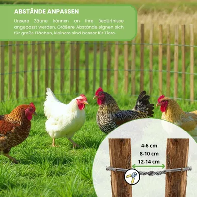 Produktbild von be4nature Staketenzaun Haselnuss Kastanie 10 m x 60 cm hoch 4-6 cm Abstand Rollzaun Gartenzaun Holzzaun Beetzaun Hundezaun kleiner Hühnerzaun
