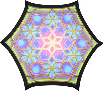 Produktbild von PSYWORK Schwarzlicht Segel Elasthan Mandala "Framed Sacred Church", 2,20x2,20m