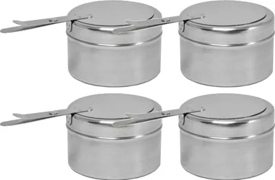 Produktbild von Feuerpastenhalter Edelstahl Ø 9 und 7 cm hoch Brennbehälter Brennpaste Brennpastenbehälter Behälter für Fleisch Käse Fondue Speisewärmer