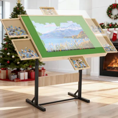 Produktbild von FUNTOK Puzzletisch 2000 Teile, höhen- und winkelverstellbar, Schubladen & Abdeckung, stabile Puzzle-Platte für Erwachsene & Familien