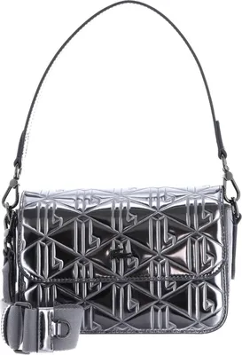Produktbild von LACOSTE Leder Umhängetasche Schultertasche Flap Crossover Bag Shiny Dark Silver silberfarben