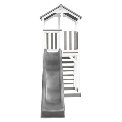 Image de AXI Beach Tower Tour de jeux en bois en blanc & gris | Maison de jeux pour enfants avec toboggan gris et bac à sable | Maison sur pilotis pour le jardin