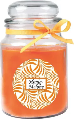 Immagine prodotto di Candela profumata con scritta "Honeydew melon" in un barattolo di caramelle, 500 g di cera - autonomia circa 110 ore, candela in barattolo in confezione regalo
