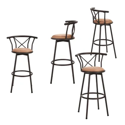 Image de Meubles Cosy : lot de 4 tabourets de bar pivotants de style industriel avec dossier en tissu marron, hauteur d'assise 75,5 cm – HAILEY