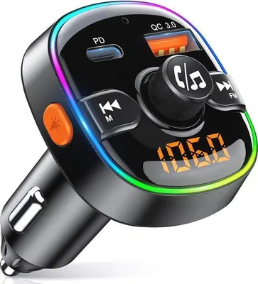 Image de Émetteur FM Bluetooth 5.3 pour voiture avec assistant vocal et carte SD, chargeur rapide et éclairage RGB inclus