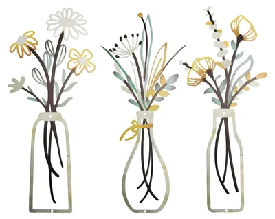 Metallblumen Wanddeko 3er-Set, 15x35 cm, minimalistisch