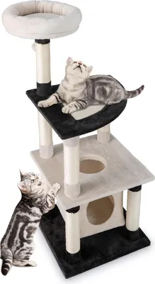 Produktbild von GOPLUS 124 cm Kratzbaum, Katzenbaum mit Katzenhaus, Plattform, Kaztenhöhlen, Sisal-Kratzpfosten & Ball, Kratzbrett Kletterbaum für Mehrere Katzen