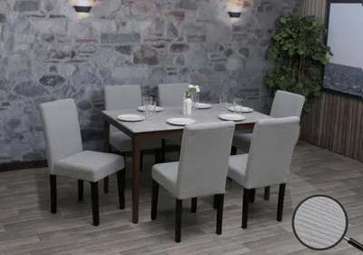 Image de lot de 6 chaises de salle à manger Littau, chaise de cuisine à dossier haut, tissu/textile velours côtelé bois ~ gris clair, pieds foncés