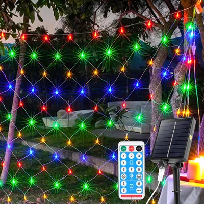 Produktbild von Bettizia LED Solar Lichternetz 3x2M Bunt Lichterkette Weihnachtsbeleuchtung Lichtervorhang Innen Außen Deko 8 Modi IP44