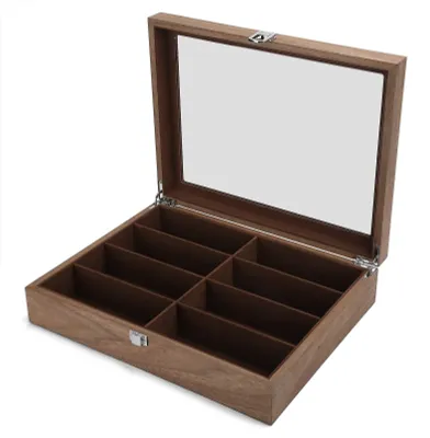 Productafbeelding van Brillenkast - Opbergdoos met 8 Vakken - Houten Vitrine - Sieradenorganizer - Transparant Deksel