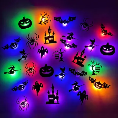 Productafbeelding van 30 Stuks 3D LED Halloween Wandstickers Set voor decoratie