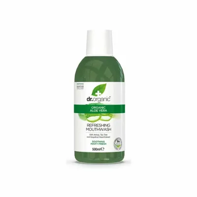 Produktbild von Dr Organic Aloe Vera, 500 ml, Flasche, Aloe barbadensis leaf juice, Aqua, Sorbitol, Polysorbate 20, Glycerin, Cetraria islandica..., 1 Stück(e)