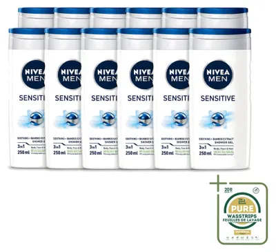 Productafbeelding van 12 x NIVEA MEN Sensitive Douchegel - Hydraterend - 250 ml - Voordeelverpakking - 12 stuks