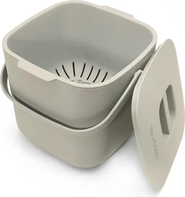 Image de Argile à déchets biologiques pour la cuisine - 4 litres, argile à compost pour les déchets biologiques quotidiens, résistant au lave-vaisselle, inodore, tamis amovible, petite poubelle biologique.