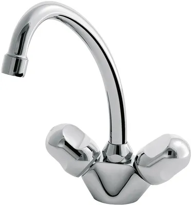 A close-up studio shot of a chrome faucet.