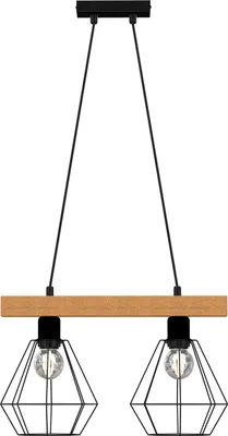 Obrázek produktu pro Dřevěná závěsná lampa 46 cm dvě drátěná stínidla Vastra 2xE27 15W Luminex