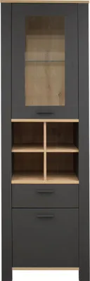 Produktbild von Mäusbacher Nele Standvitrine Holzwerkstoff 1 Tür 1 Schubkasten 1 Rahmentür mit Glas Anthrazit matt lack/Asteiche