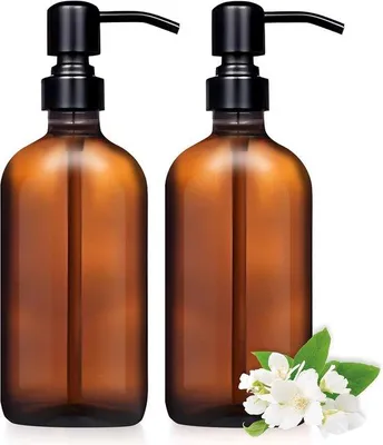 Zdjęcie produktu dla Brązowe dozowniki mydła ze szkła, pojemność 500 ml, zestaw 2 sztuk, stal nierdzewna