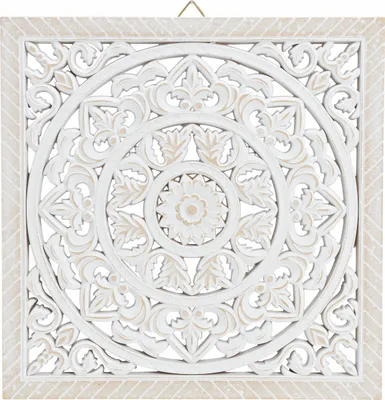 Image de Ornement décoratif en bois blanc shabby à suspendre - 40 cm / carré - tableau mural décoratif vintage Suspension