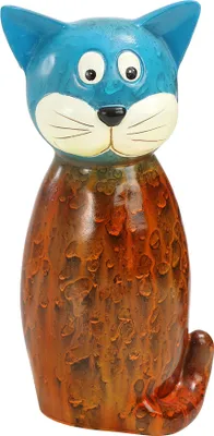 Produktbild von Dehner Zaunfigur Katze, ca. 11.8 x 9 x 23.5 cm, Polyresin, hellblau/braun