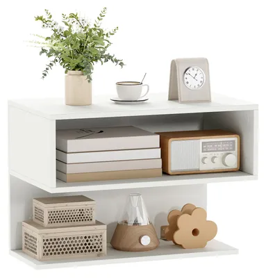 Produktbild von COSTWAY Wandmontierter Nachttisch, hängender Nachtschrank mit 2,  platzsparendes Hängeregal aus Holz, schwebendes Wandregal  50x30x36,5 cm, weiß