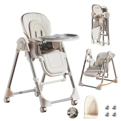 Produktbild von Baby-Hochstuhl - Umwandelbarer Kinderstuhl - Schaukelfunktion - Höhenverstellbar - Abnehmbares Tablett - Gepolsterter Sitz - Weiß