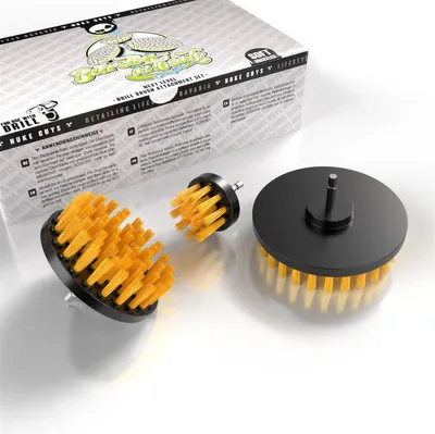 Produktbild von Nuke Guys Bürstenaufsatz Set für Akkuschrauber & Bohrmaschine | 3 weiche Reinigungsbürsten zur Reinigung von Haushalt Auto Teppich Polster| Aufsatz Bürsten in 3 Größen