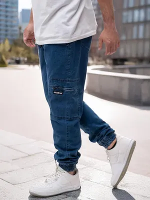 Produktbild von Herren Blau Jigga Wear Stripe Zip Cargo Jeans Jogger Hose M