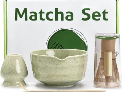 Produktbild von Matcha-Set - Matcha Besen Set - 4-teiliges Matcha-Tea-Set, Matcha-Besen, Matcha-Schale, Chasen und Matcha L?ffel - Matcha Zubeh?r fš¹r die Teezeremonie - Geschenk in Grš¹n fš¹r Zuhause und Bš¹ro