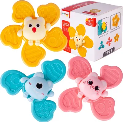 Zdjęcie produktu dla MalPlay spinner zabawka z przyssawką grzechotki obrotowe 3 sztuki zabawka do kąpieli dzieci woda prezent urodzinowy od 18M