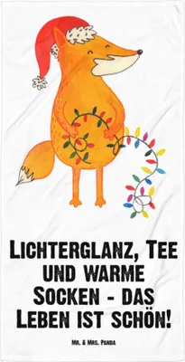 Produktbild von Mr. & Mrs. Panda Strandtuch Fuchs Weihnachten - Weiß - Geschenk, Handtuch, Nikolaus, Duschhandtuch, Baumwollhandtuch, Heiligabend, Weihnachtszeit, Weihnachtsmann, Winter