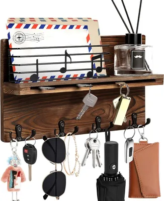 Produktbild von Holz-Garderobe für Schlüssel mit Ablage Organizer Wandbraun Stilvoll