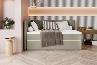 Produktbild von 99rooms Phönix Mini Plus Boxspringbett 120x200 cm Webstoff MALMO_NEW Beige Seitenteil links