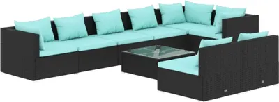 Obrázok produktu pre vidaXL 9-dielna záhradná obývacia súprava s vankúšmi Black Poly Rattan